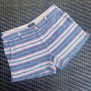 BRITISH KHAKI RED WHITE BLUE STRIPED LINEN SHORTS SIZE 2
